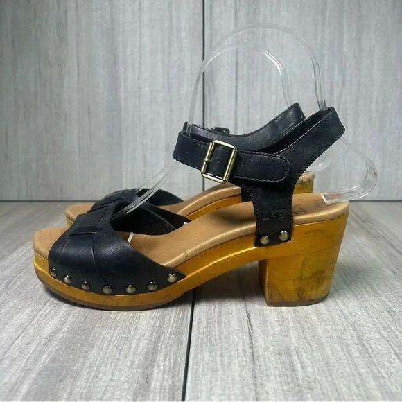 Ugg Janie Heeled Leather Strap Clog Mule Sandals Block Heel Women’s Size 7 - Picture 3 of 10